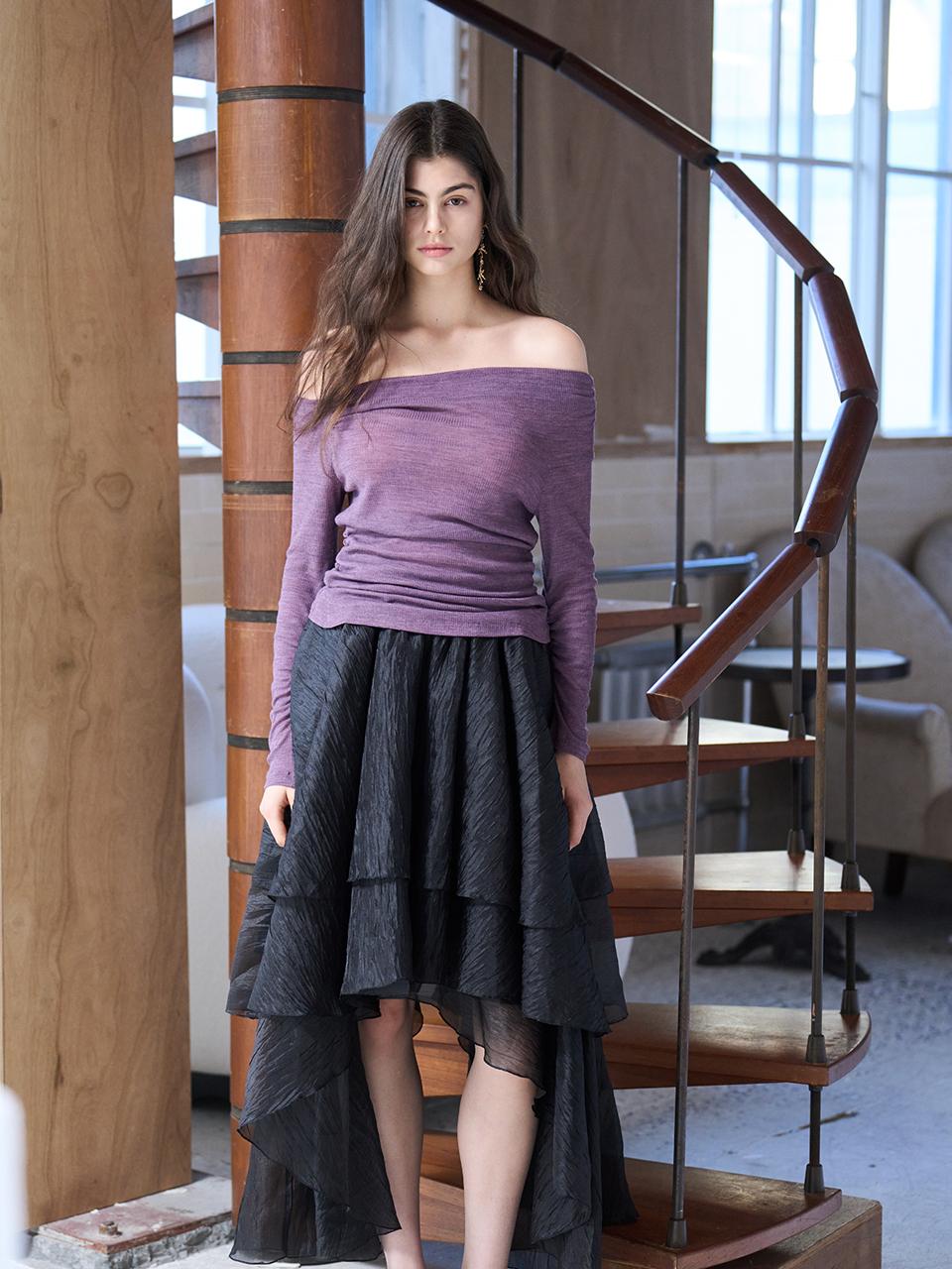 CAHIERS KAIYE Unbalanced 3-Tier Long Skirt [Black]
