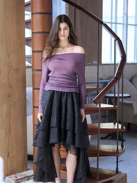 CAHIERS KAIYE Unbalanced 3-Tier Long Skirt [Black]
