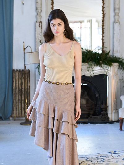 CAHIERS KAIYE Unbalanced Tiered Mermaid Skirt [Beige]