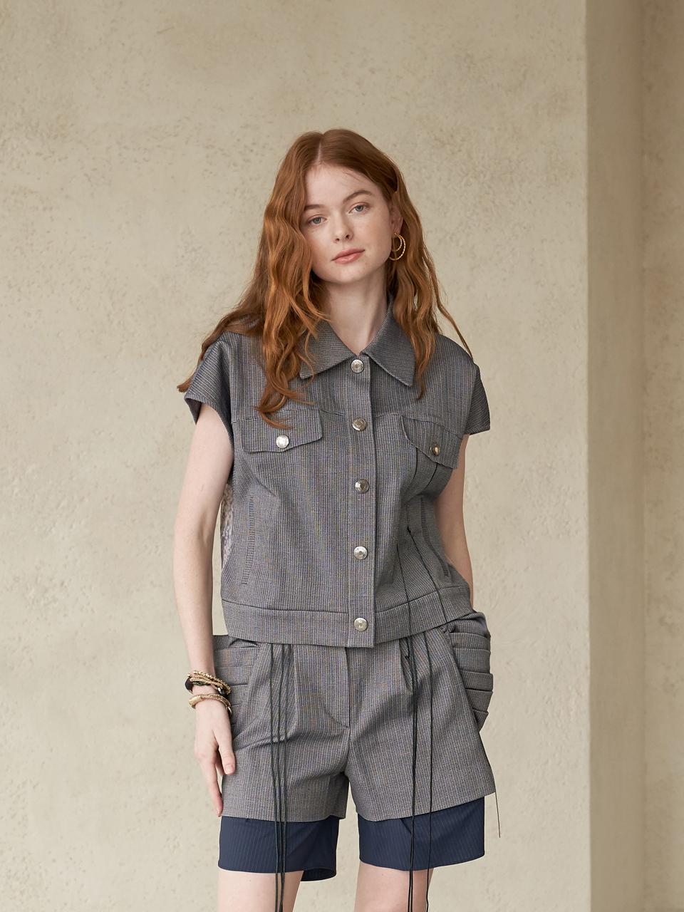 CAHIERS Layered Style Drape Pocket Shorts_Blue