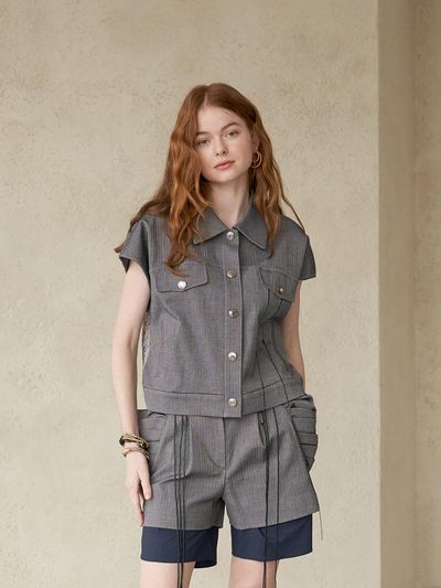 CAHIERS Layered Style Drape Pocket Shorts_Blue