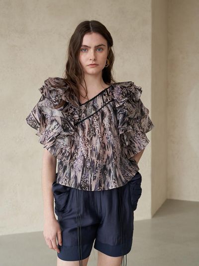 CAHIERS Layered Style Drape Pocket Shorts_Navy
