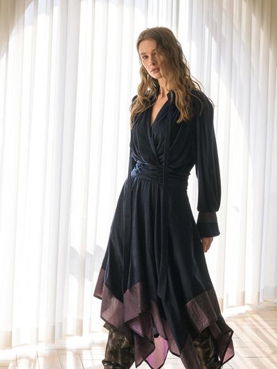 CAHIERS Wrap Style Asymmetric dress_Navy
