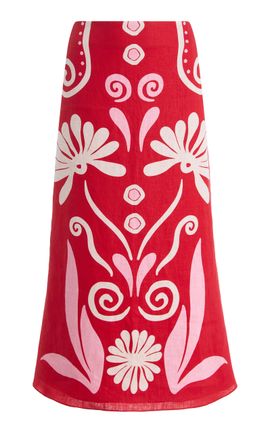 Cala de la Cruz Cala de la Cruz Fabian Printed Linen Midi Skirt