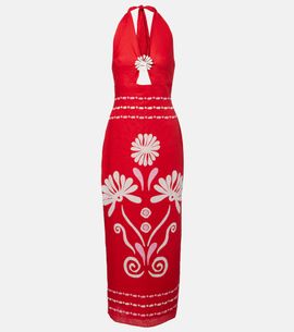 Cala de la Cruz Cala de la Cruz Orly printed halterneck linen midi dress