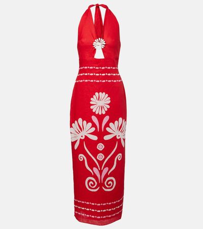 Cala de la Cruz Cala de la Cruz Orly printed halterneck linen midi dress