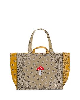 Call It By Your Name Call it By Your Name Maxi Cabas Matelasse Large Embroidered Mushroom Paisley Cotton Shoulder Bag