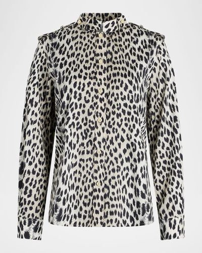 CALLAS Milano Mika Band-Collar Cheetah-Print Shirt