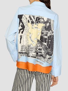 Callas Milano Women's Sirene Poplin Shirt with Silk Twill Lake Como Print Scarf Back