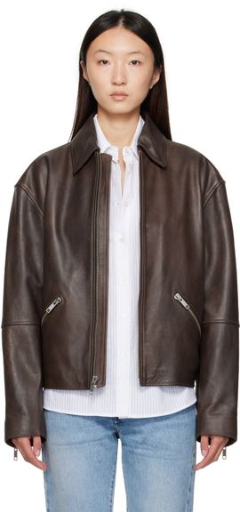 Calvin Klein Calvin Klein Brown Biker Distressed Leather Jacket