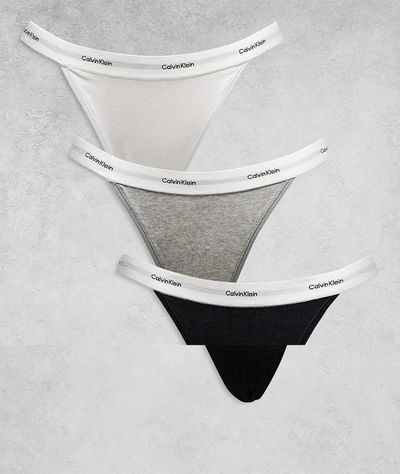 Calvin Klein Calvin Klein Cotton Stretch Rib 3 pack string bikini briefs in black/white/gray-Multi