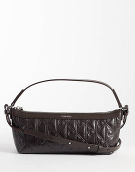 Calvin Klein Calvin Klein debossed shoulder bag with crinkle texture cross-body strap in chocolate brown