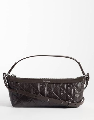 Calvin Klein Calvin Klein debossed shoulder bag with crinkle texture cross-body strap in chocolate brown