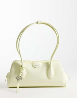 Calvin Klein Calvin Klein emblem grain texture shoulder bag with hardware charm in pale yellow-Neutral