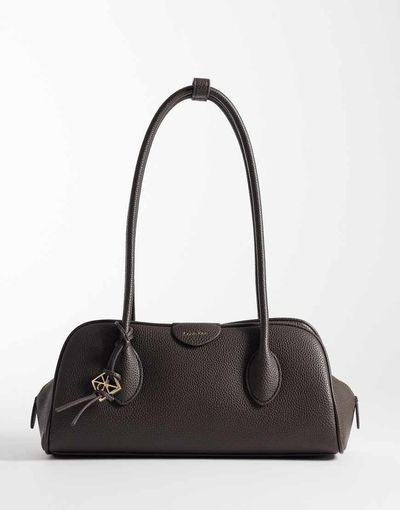 Calvin Klein Calvin Klein emblem pebble shoulder bag with hardware charm in chocolate brown