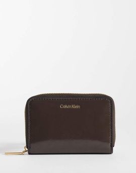Calvin Klein Calvin Klein foil logo glossy zip wallet in chocolate brown