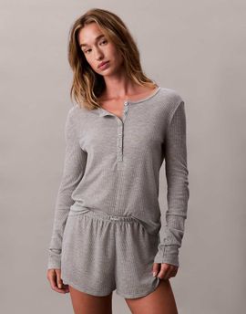 Calvin Klein Calvin Klein henley waffle knit long sleeve pajama top in gray