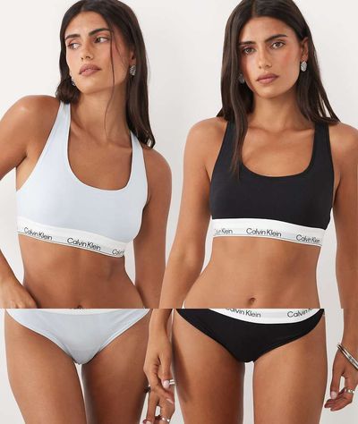 Calvin Klein Icon Cotton Modal 2-Pack Bralettes In Blue/Black