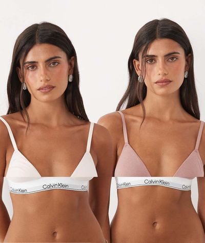 Calvin Klein Calvin Klein Icon Cotton Modal lightly lined triangle bra 2pk in pink-NEUTRAL