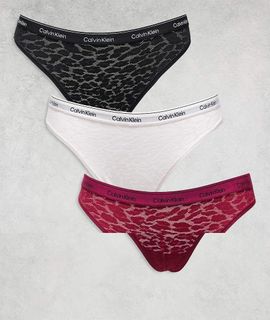 Calvin Klein Calvin Klein Icon Lace 3 pack bikini briefs in berry/black/blush pink-Multi
