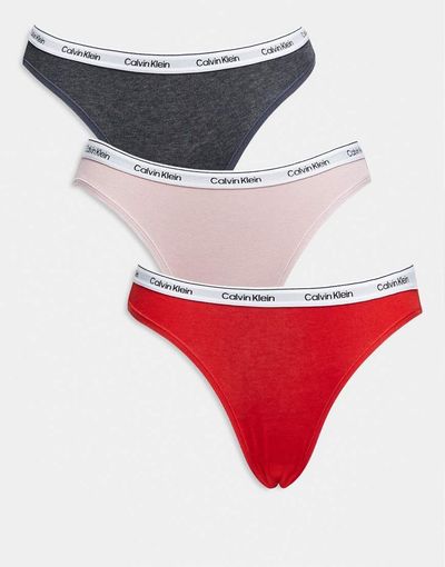 Calvin Klein Calvin Klein Icon Logo 3-pack bikini briefs in gray/red/pink-Multi