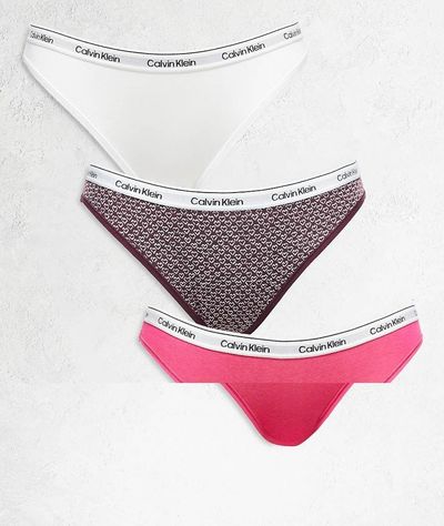 Calvin Klein Calvin Klein Icon Logo 3-pack bikini briefs in pink/white/heart print-Multi