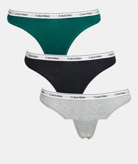 Calvin Klein Calvin Klein Icon Logo 3 pack thongs in black/gray/green-Multi