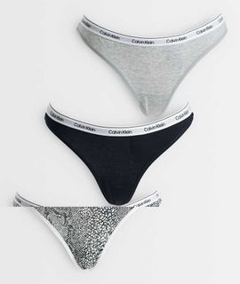 Calvin Klein Calvin Klein icon logo thong 3pk in black/gray/snake print-Multi
