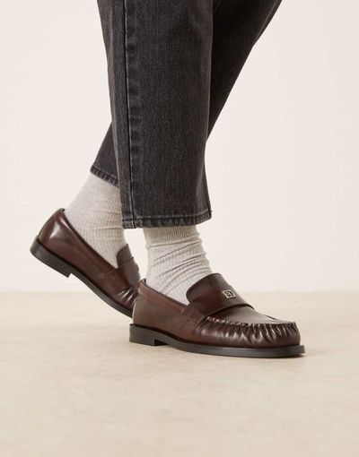 Calvin Klein Calvin Klein Jeans hardware leather round loafers in burgundy-Red