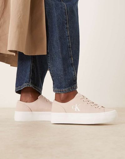Calvin Klein Calvin Klein Jeans Vulc flatform canvas sneakers in pink and white