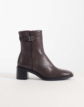 Calvin Klein Calvin Klein leather ankle boots with block heels and logo buckle detailing in chocolate brown