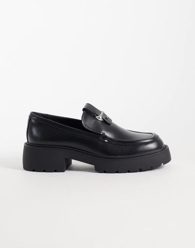 Calvin Klein Calvin Klein leather chunky loafers with silver hardware detail in black