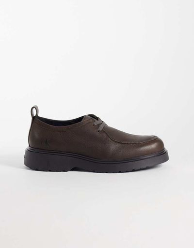 Calvin Klein Calvin Klein leather combat apron laceup shoes in chocolate brown