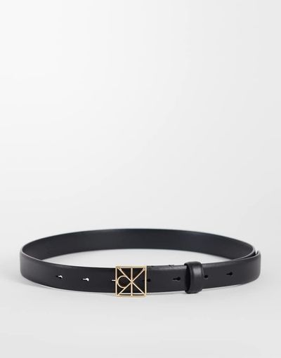Calvin Klein Calvin Klein leather emblem hardware buckle 25mm belt in black