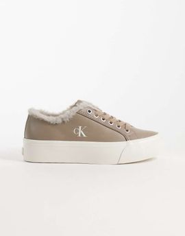 Calvin Klein Calvin Klein leather flatform sneakers with fur lining in taupe-Neutral