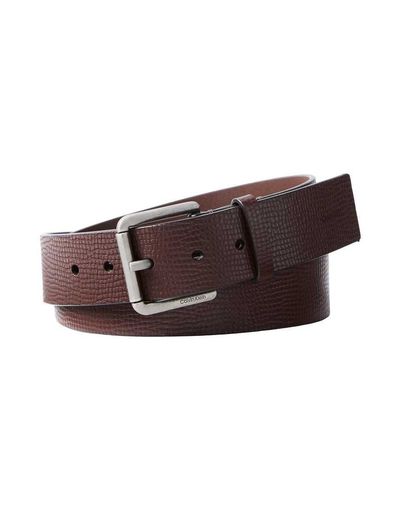 Calvin Klein Calvin Klein leather grain roller buckle 40mm belt in chestnut brown