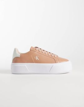 Calvin Klein Calvin Klein leather lace up flatform sneakers in peach-pink