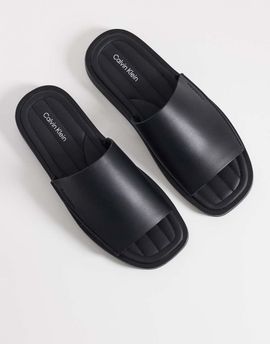 Calvin Klein Calvin Klein leather slides with debossed logo in black