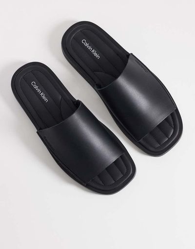 Calvin Klein Calvin Klein leather slides with debossed logo in black