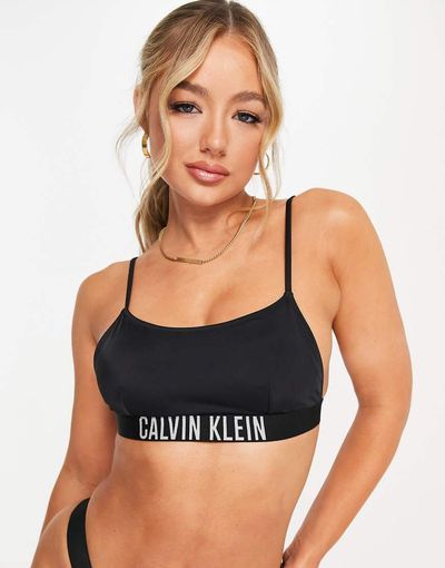 Calvin Klein Calvin Klein logo bralette bikini top in black