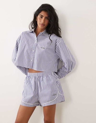 Calvin Klein Calvin Klein logo poplin track shorts in blue stripes - part of a set
