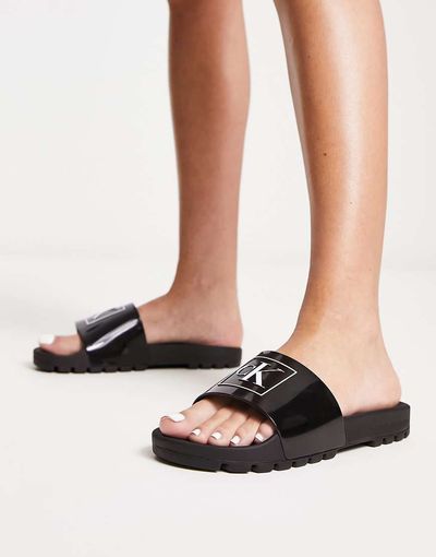 Calvin Klein Calvin Klein logo rubber slides in black