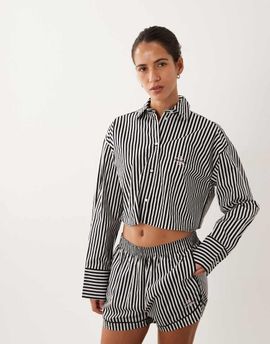 Calvin Klein Calvin Klein long sleeve cropped poplin striped shirt in black - part of a set