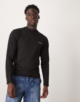 Calvin Klein Calvin Klein micro logo long sleeve mock neck t-shirt in black