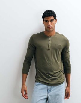 Calvin Klein Calvin Klein Modal long sleeve henley T-shirt in olive-Green