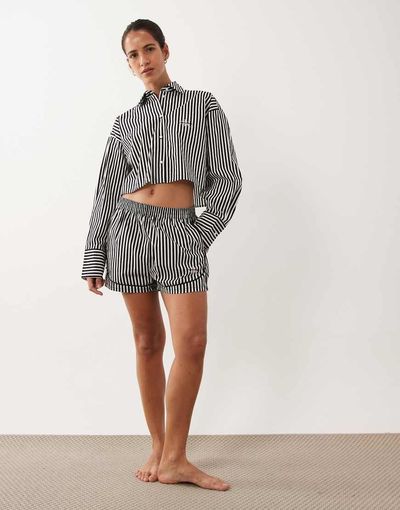 Calvin Klein Calvin Klein poplin stripe track shorts in black - part of a set