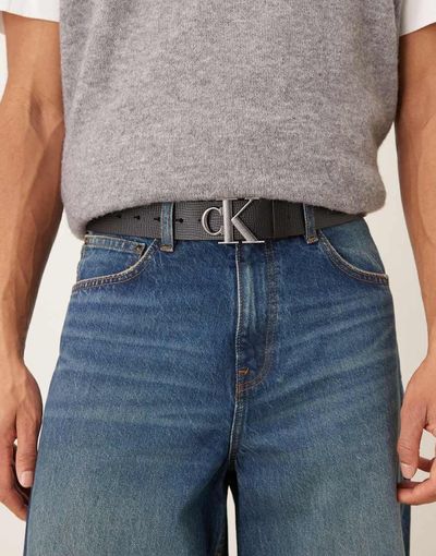 Calvin Klein Calvin Klein real leather belt with silver buckle in black