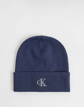 Calvin Klein Calvin Klein rib knit beanie with fine logo in blue