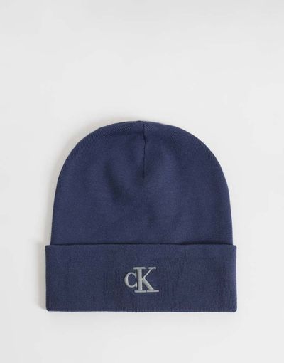 Calvin Klein Calvin Klein rib knit beanie with fine logo in blue