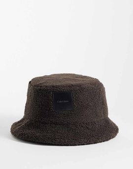 Calvin Klein Calvin Klein sherpa bucket hat with patch logo in chocolate brown